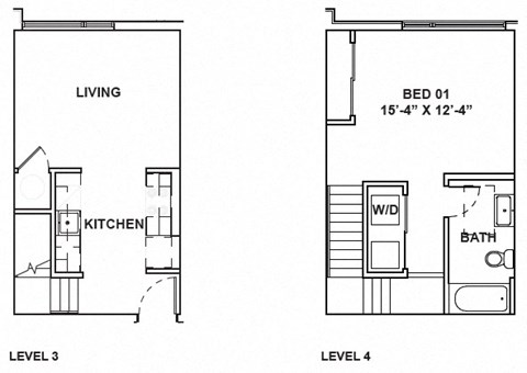Floor plan for 1 bed, 1 bath, 694 sqft